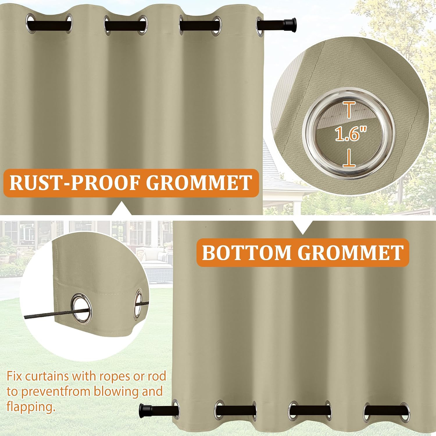 Arfntevss Outdoor Curtains for Patio Waterproof 2 Panels Blackout Curtains 84 in
