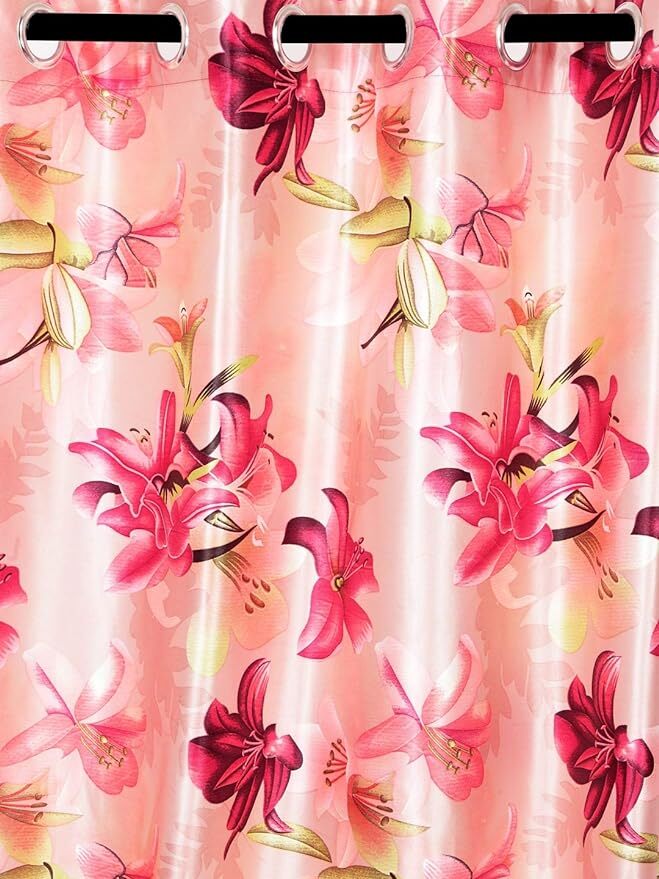 2 Pieces Pink 3D Flower Eyelet Polyester Window Curtains 5 7 9 Feet