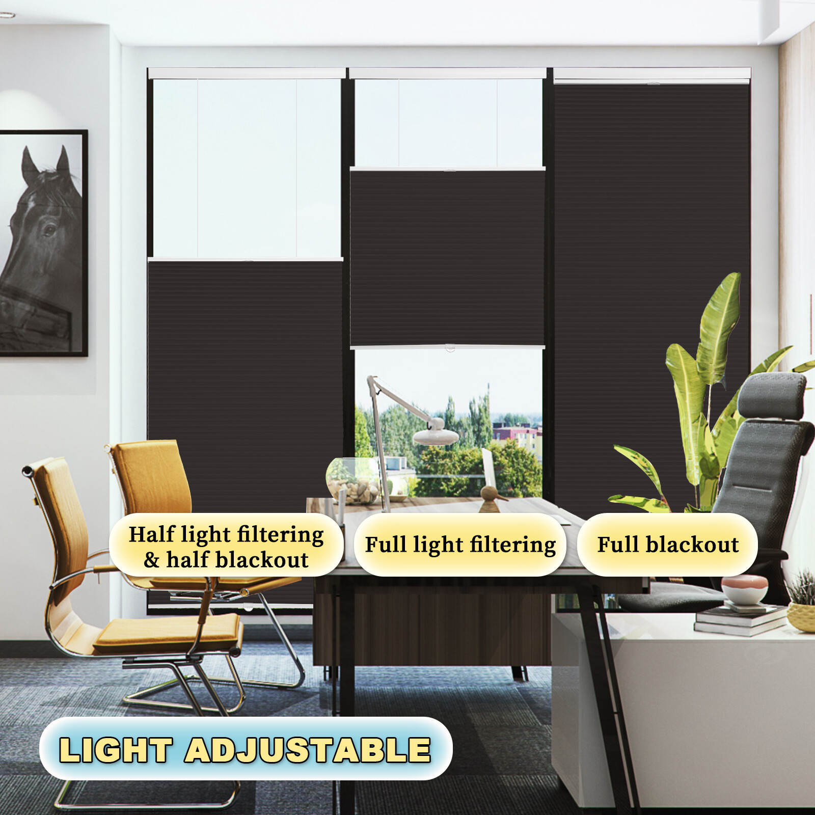 Blackout Cordless Honeycomb Blinds Top Down Bottom Up Cellular Shades-38mm