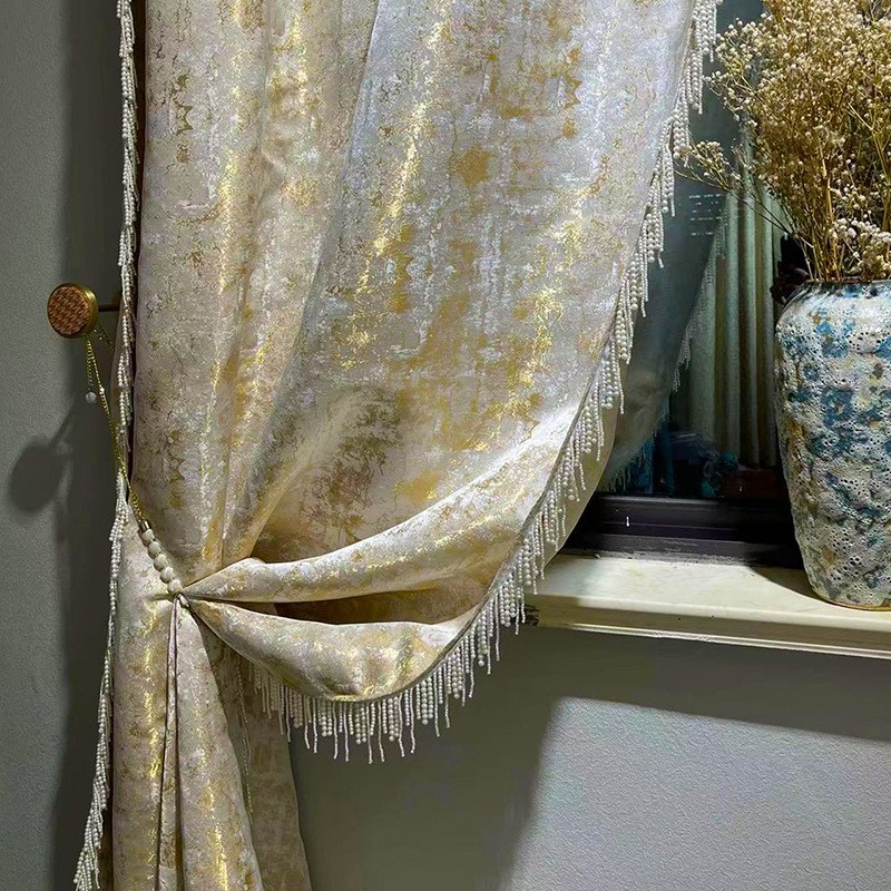 luxury Nordic gold jacquard cloth bead lace cloth livingroom curtain M1751