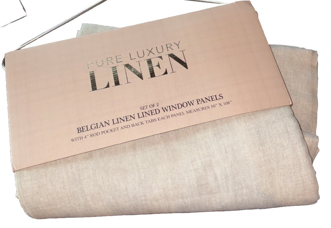 Rare Pure Luxury Belgian Linen Natural Window Curtains Panel Drapes 50×108 Set 2