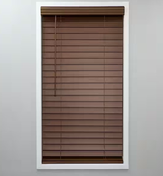 Dark Oak Cordless Room Darkening Faux Wood Blinds with 2 in. Slats 23in x 72in