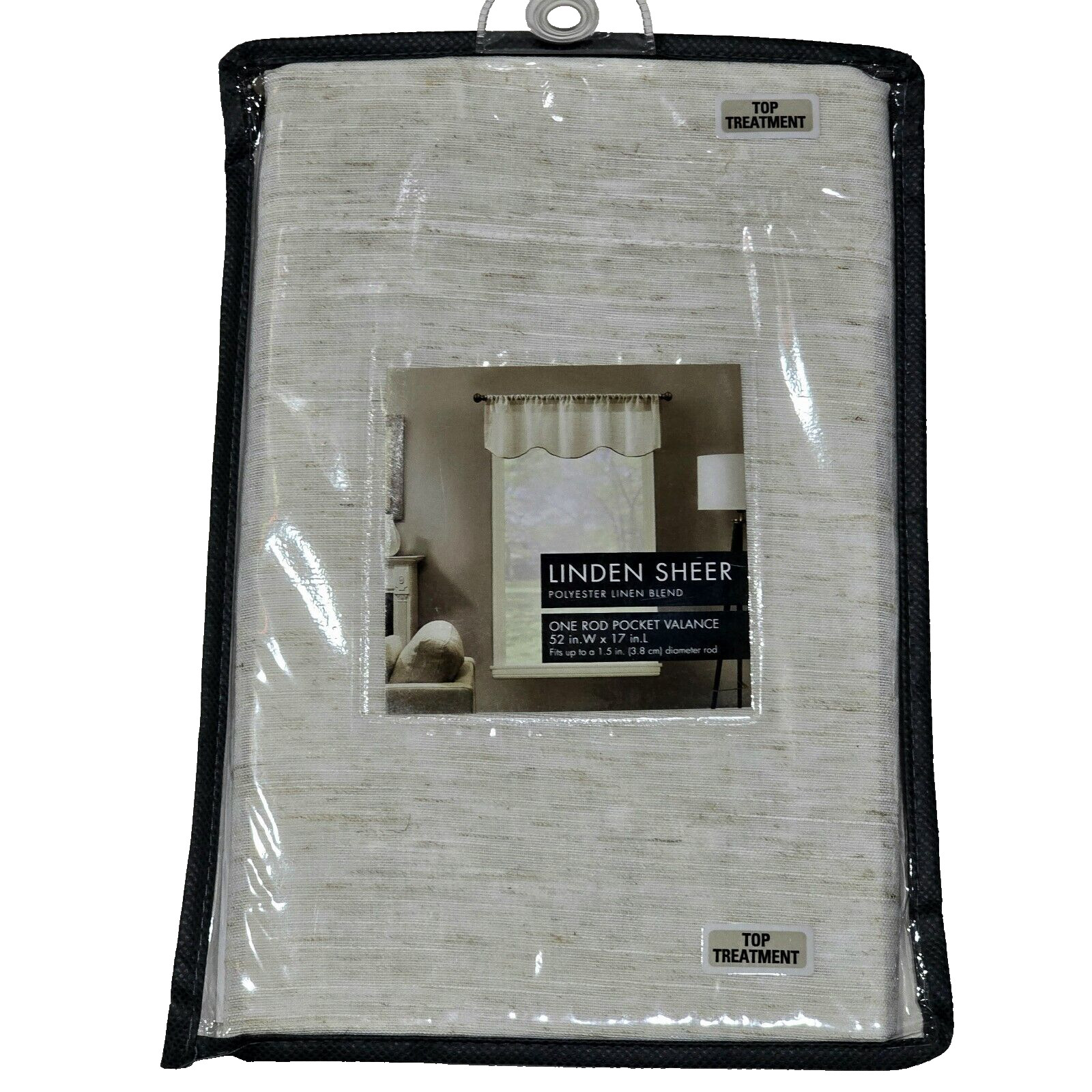 Linden Sheer Polyester Linen Blend One Rod Pocket Valance 52x17in L Natural Top