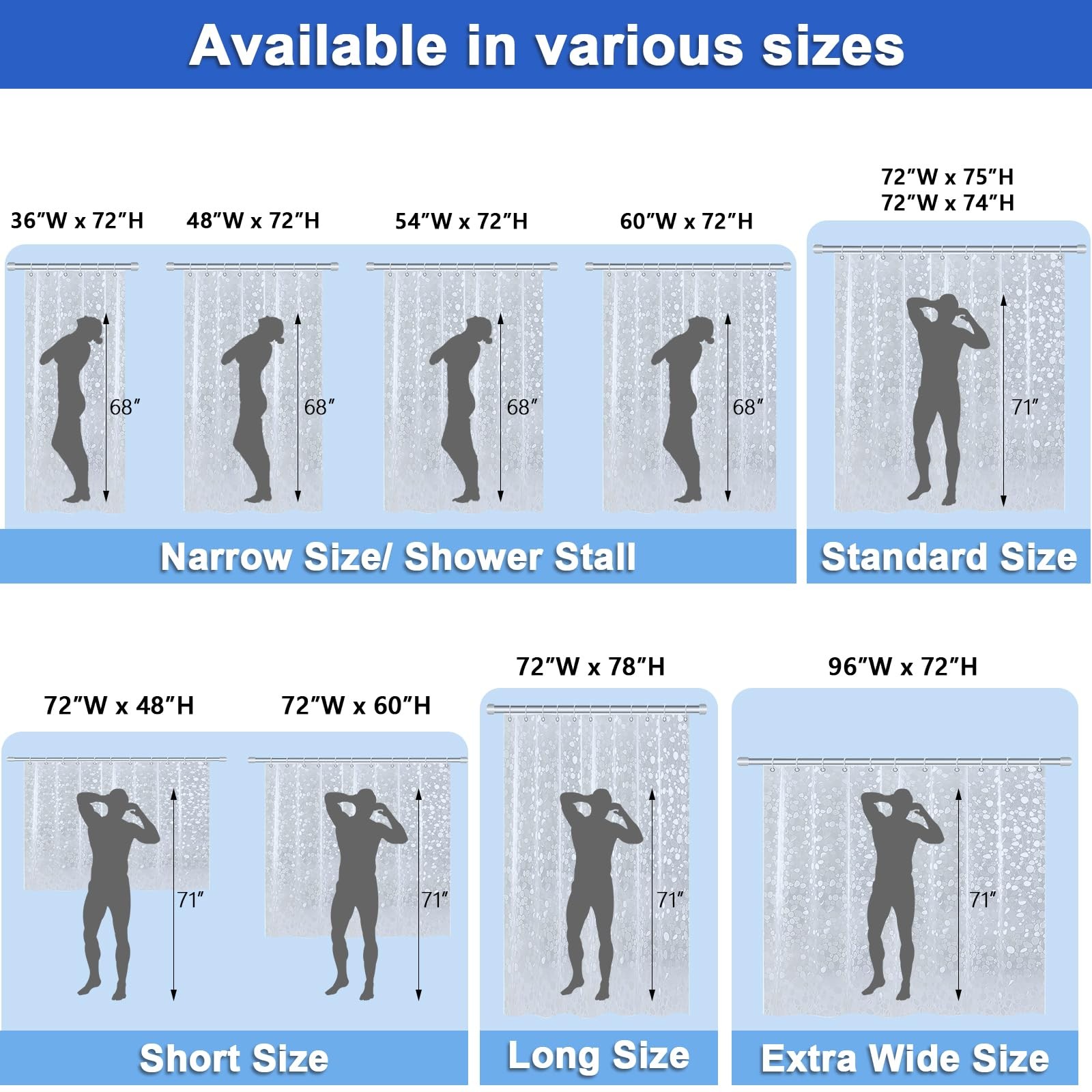 Stall Shower Curtain Liner 54×72 54″W x 72″L (Pack of 1), Clear Pebble 8g