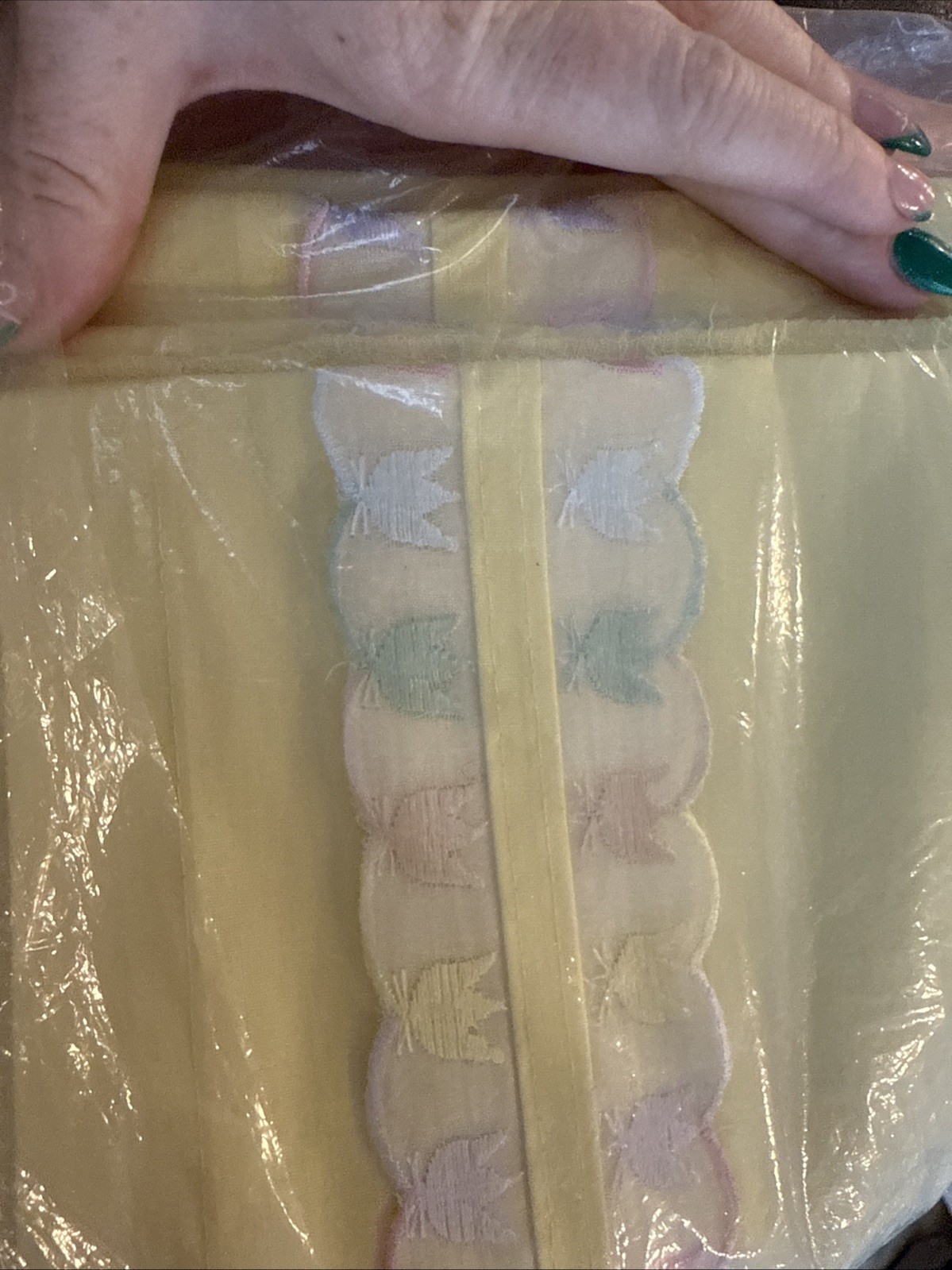 Hand Crest Curtain Ruffled Tier Pastel Yellow Floral 68” X 30” Set of 2 Coquette