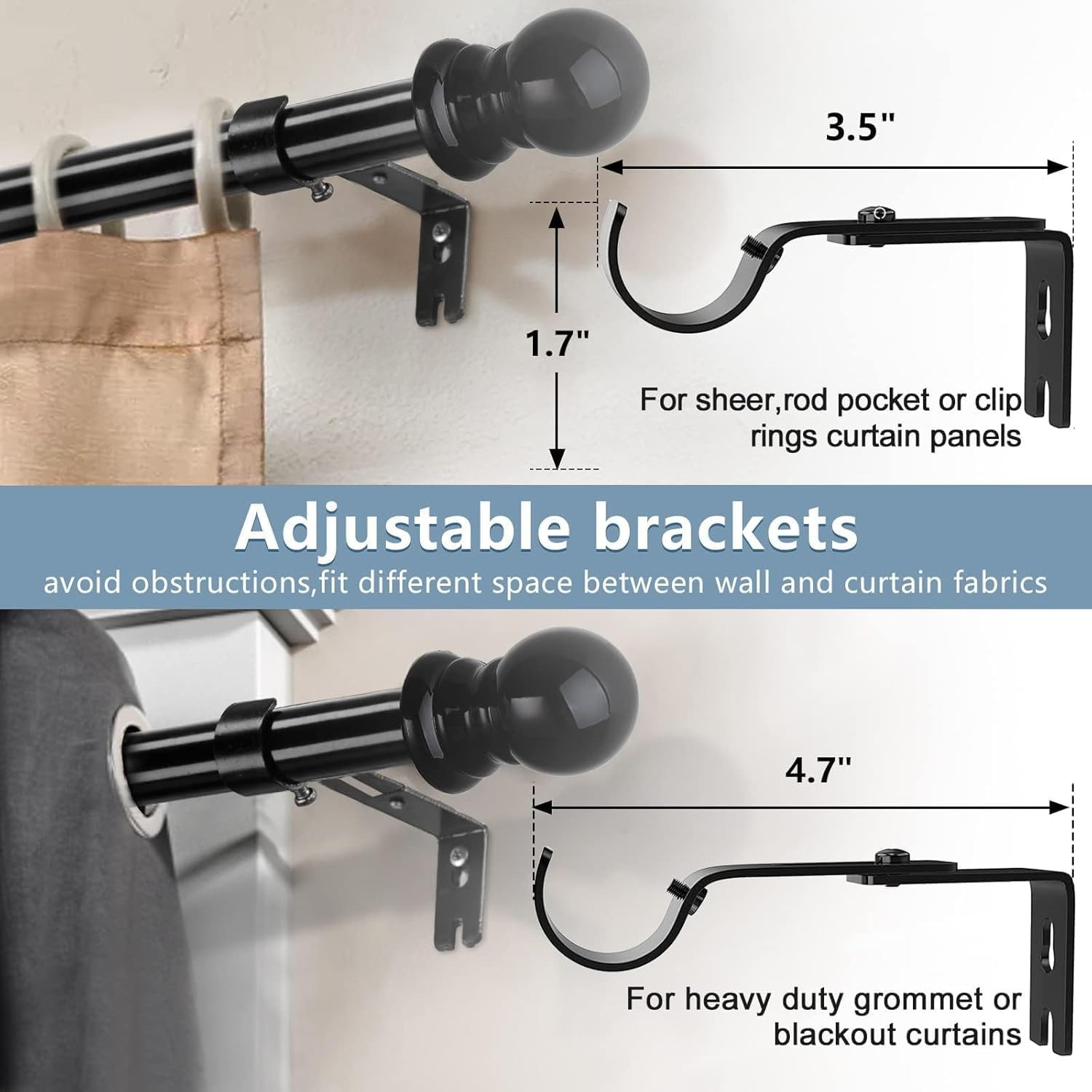 Extra Long Curtain Rods 120-Inch to 170-Inch,1”Heavy Duty for Living Room,Bedroo