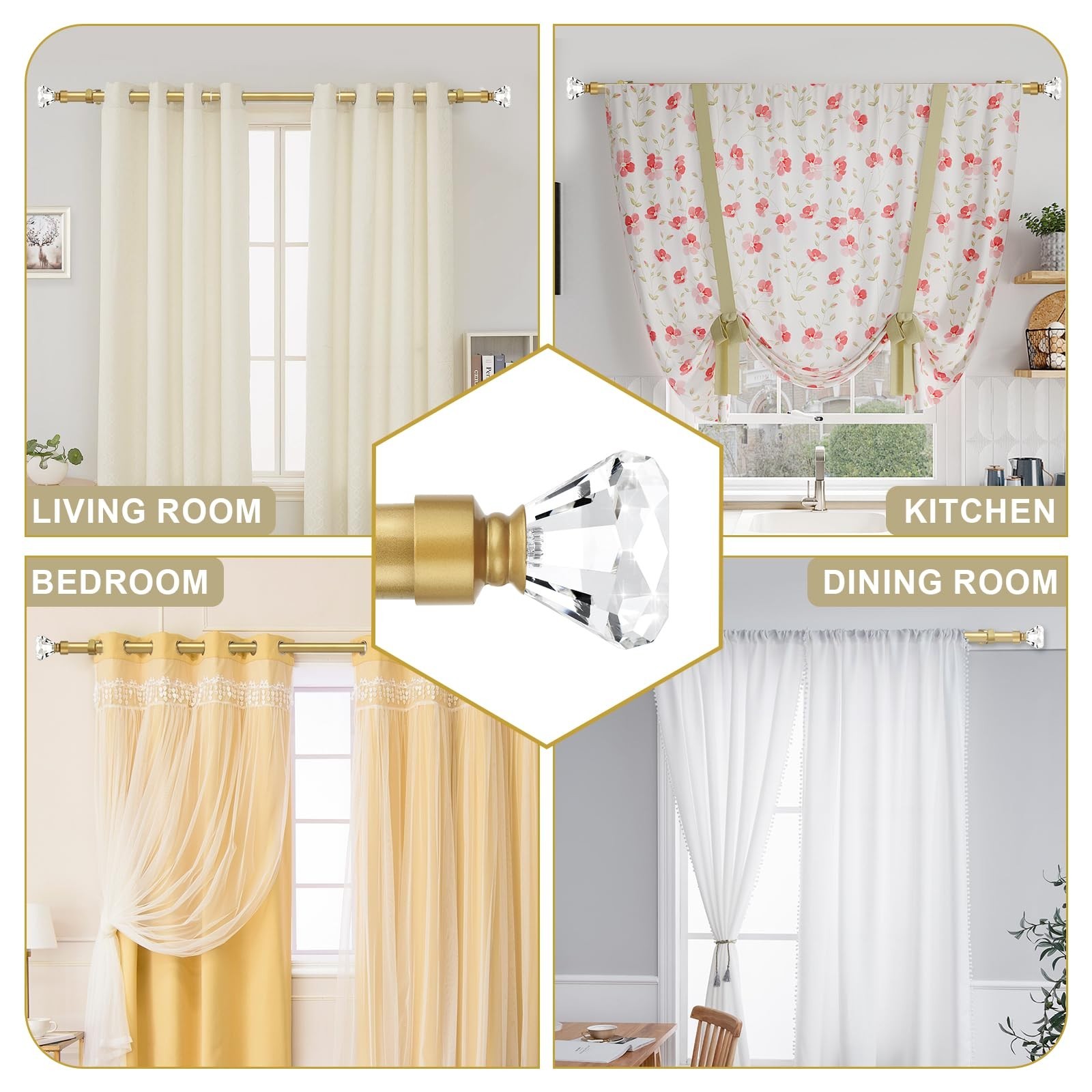 Orger Diamond Curtain Rods for Windows 30 to 68 Inches, Gold Curtain Rods wit…