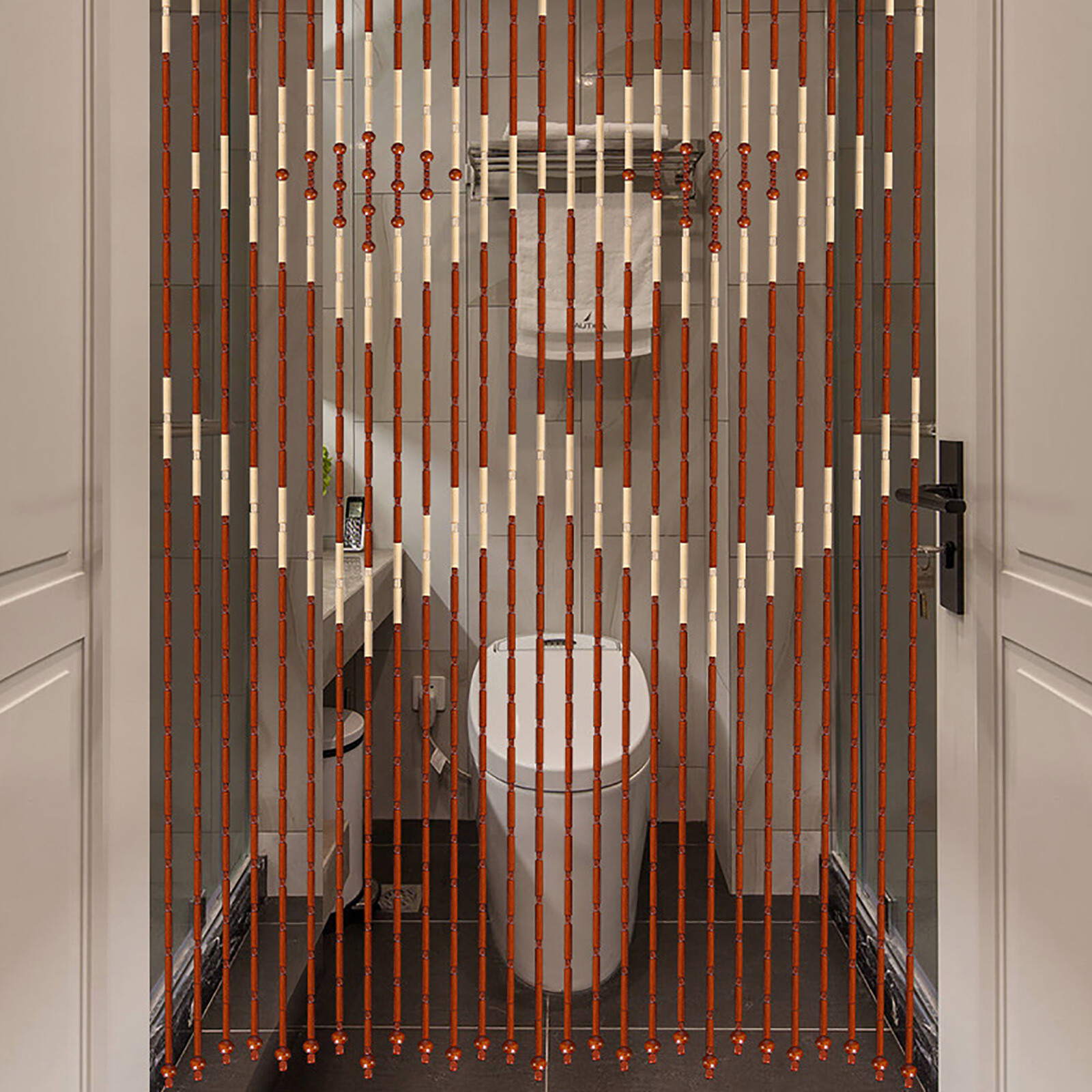 Vintage Boho Hippie Style Beaded Doorway Curtain, Wood Beads, 27 strand NEW