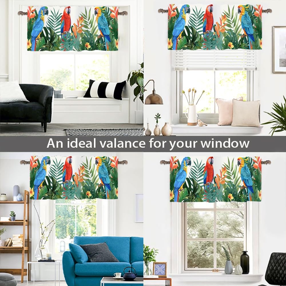 1 Panel Colorful Parrot Floral Curtain Valance for Windows, Rustic Palm Leaf …