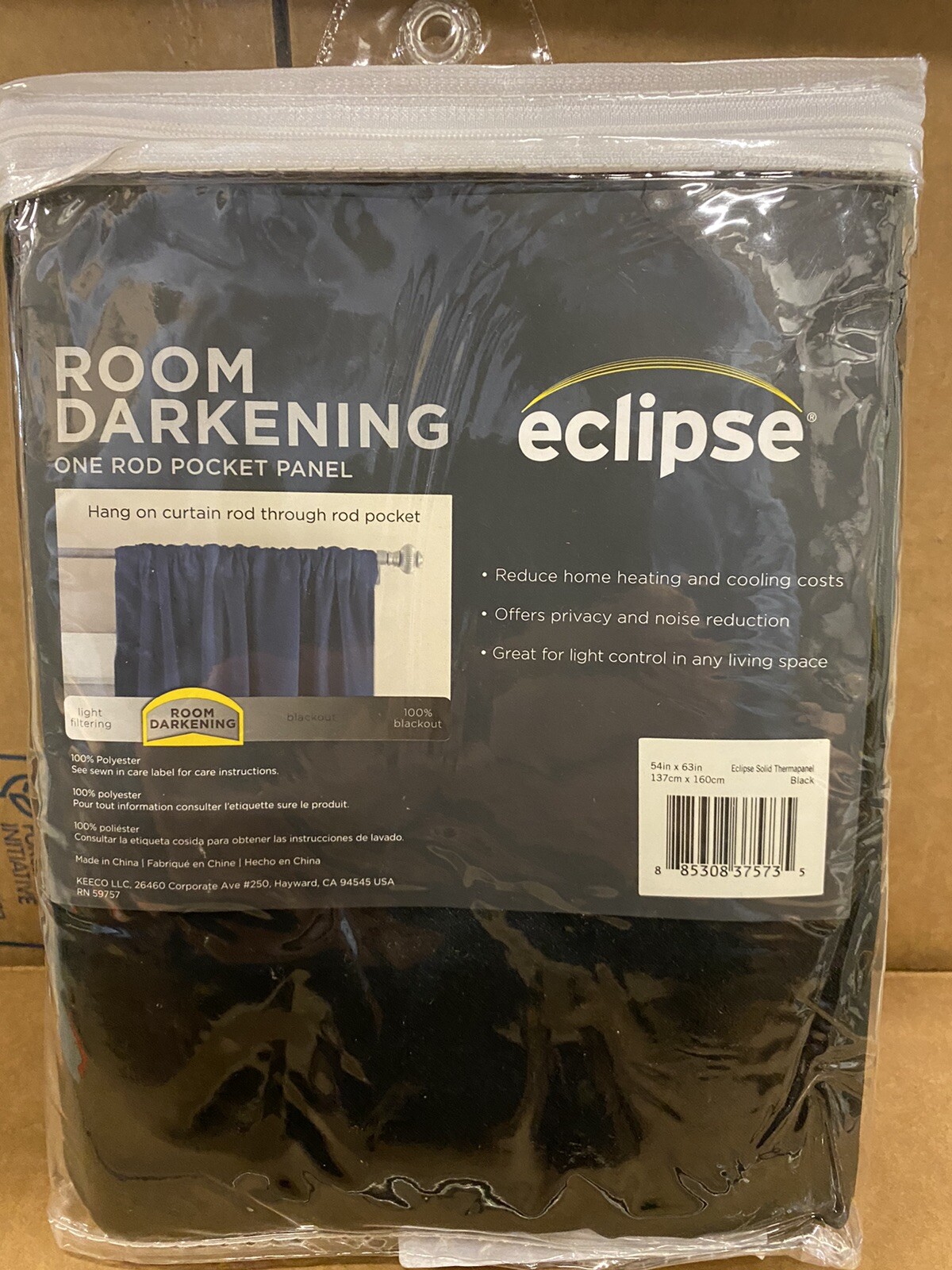 Eclipse Solid Thermapanel Room Darkening Single Curtain Panel, Black, 54x63in.