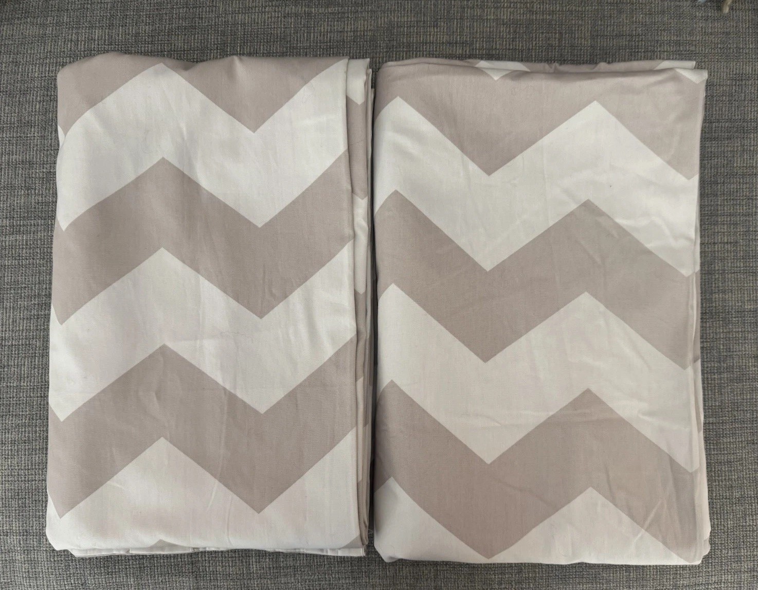 2 Pottery Barn Kids Khaki/White Chevron Lined Blackout Curtain Panels 44”x96”