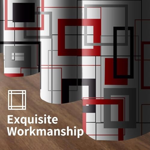 Red Black Geometric Curtain White Grey Plaid Modern 52″W x 63″L (Pack of 2)