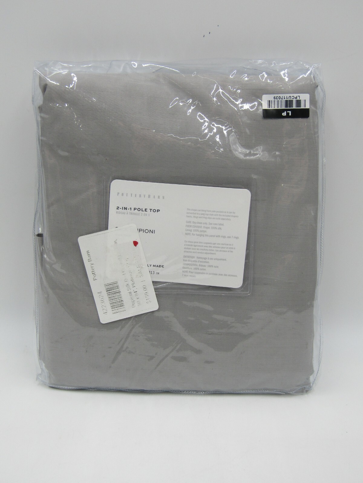 Pottery Barn Silk Dupioni Cotton Lined Curtain Drape Platinum Gray 50x 84″ #P127