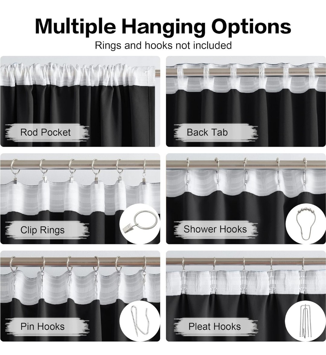 DUALIFE Black Curtains for Sliding Glass Door Window 70×84″ 2 Panels