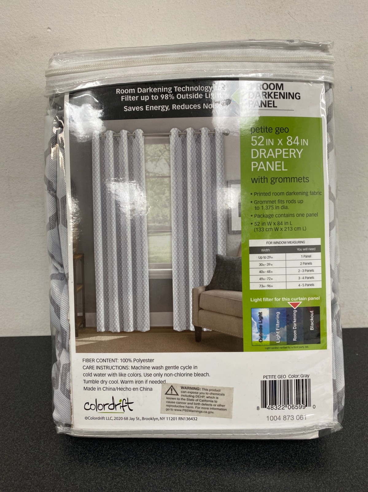 Grey Geometric Polyester 52 in. W x 84 in L Grommet Room Darkening Curtain Panel