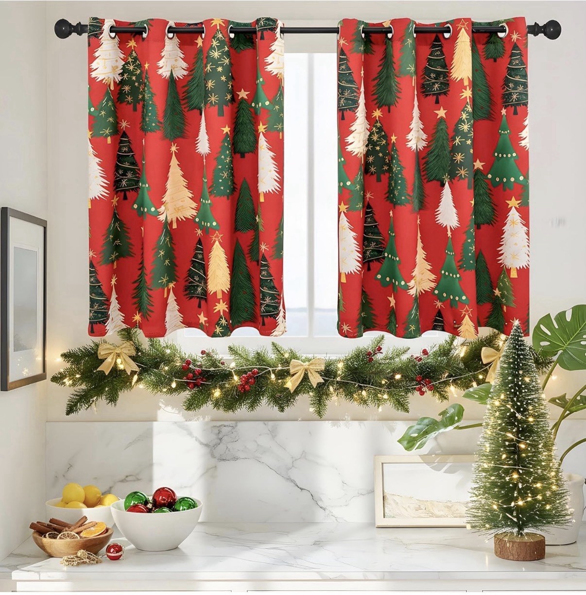 Christmas Holiday Curtains –Red & Green Window Drapes, NEW in Package 52 x 36 In