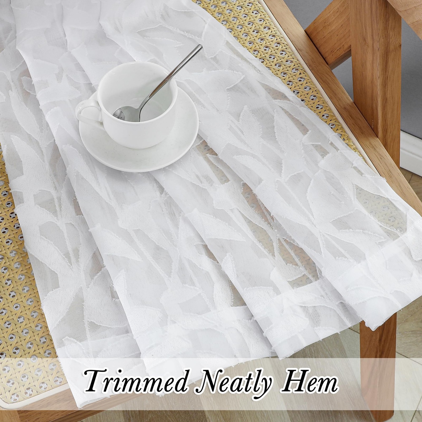 Lecloud Leia Texture White Curtains Sheer Valance 14 Inch Long 2 PCS, Dual Ro…