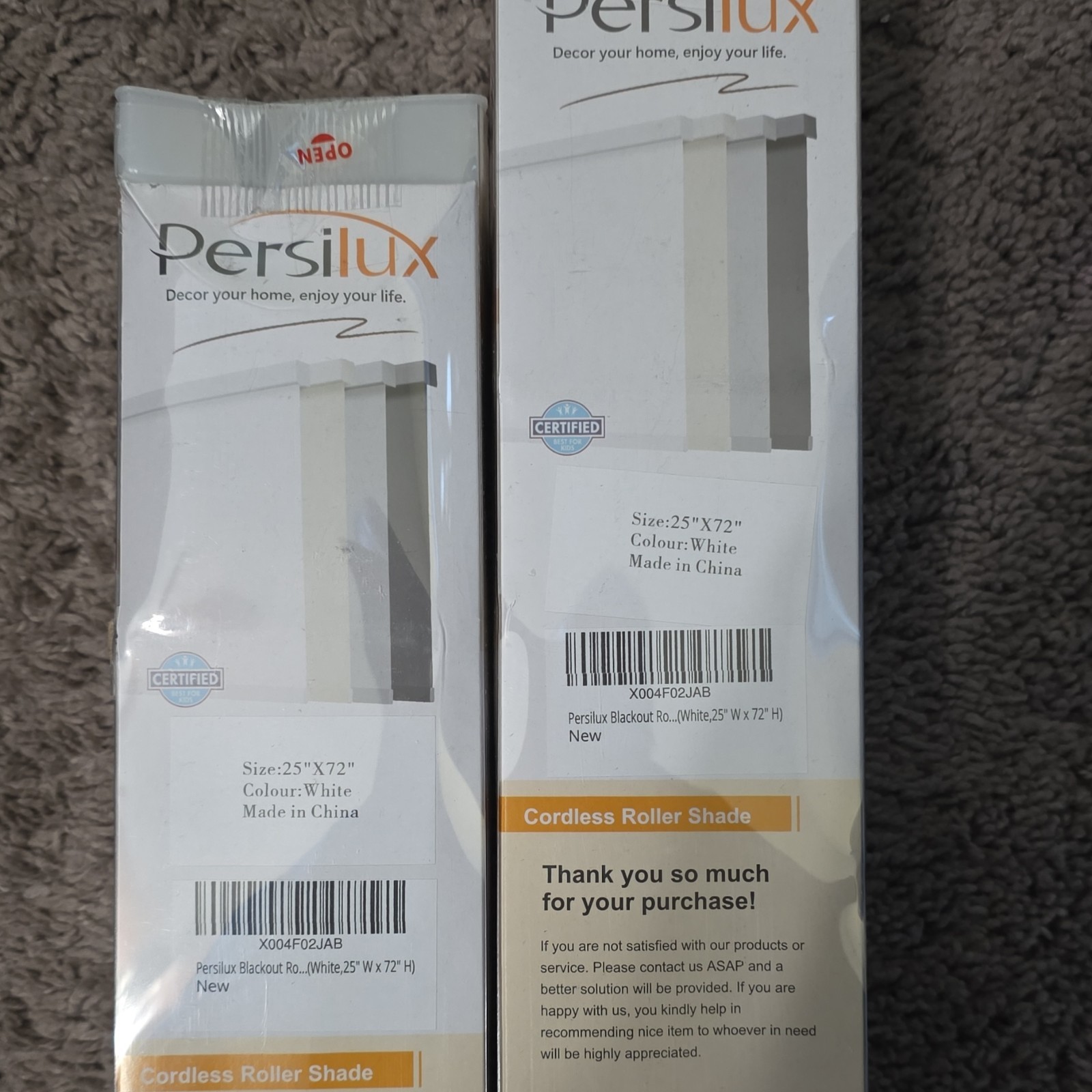 Persilux Cordless Blackout Roller Shade, White, 25 in x 72 in X004F02JAB