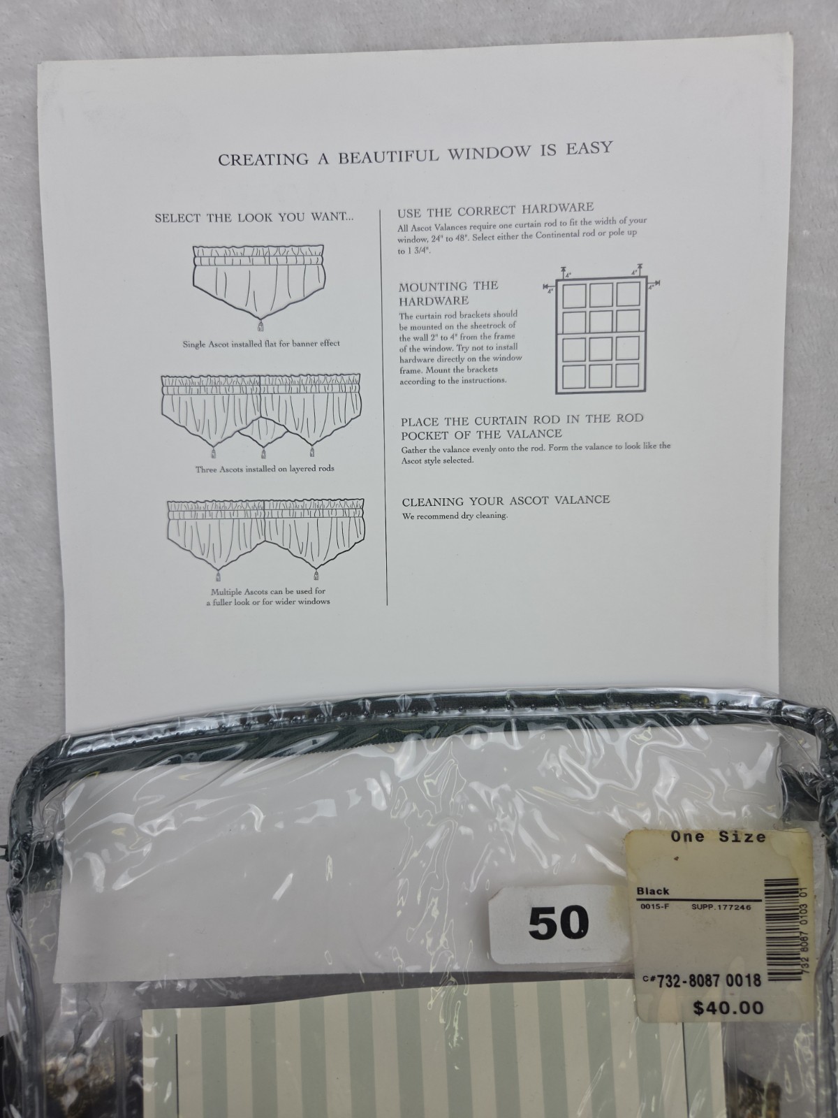2 Vtg NEW Waverly Eagle Crest Black Ascot Valances Black 52 x 20″ Tassel 90s Y2K