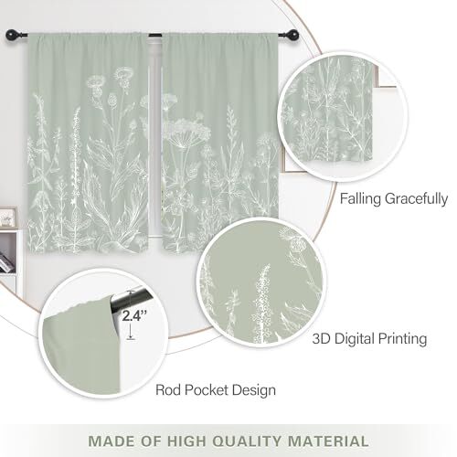 Sage Green Floral Wildflower 27.5″W x 39″L (Pack of 1) 04sage Green Floral