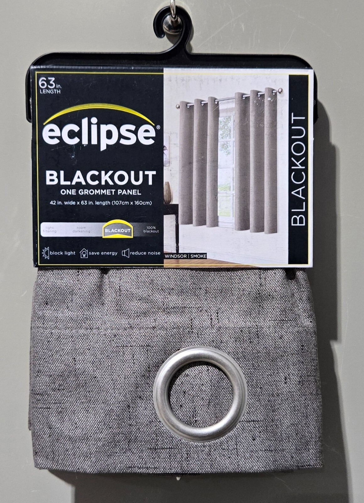 Eclipse Windsor Blackout Smoke Gray Grommet Hang Curtain Panel 42″ x 63″