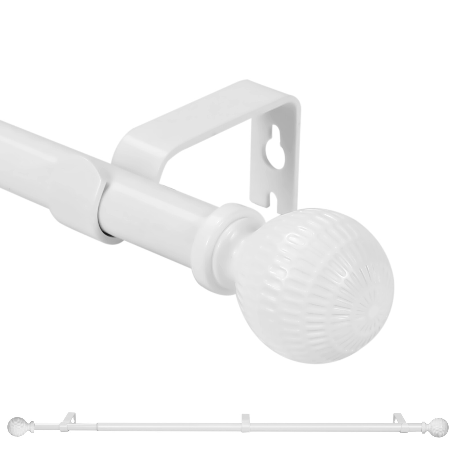 5/8″ Single Telescoping Curtain Rod with Reticulated Ball Finials, 28″-120″