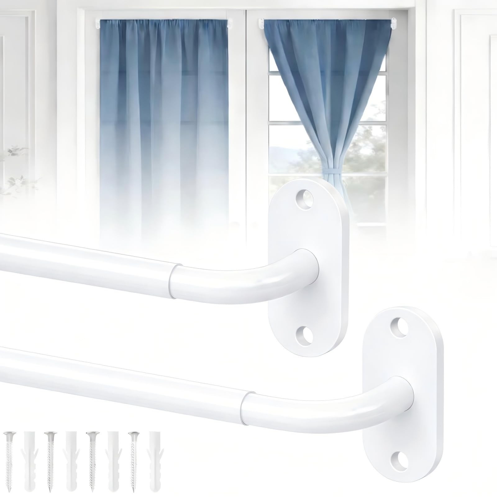 2 Pack French Door Curtain Rods, Screw-Mounted Sash Rods Adjustable 18–30 Inc…