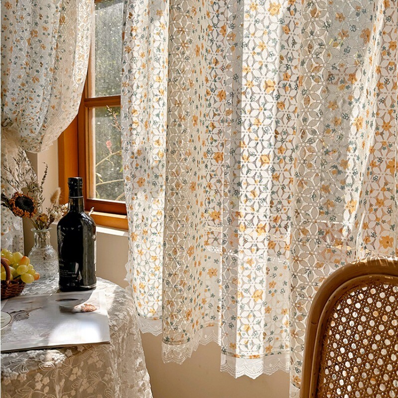 1X Retro Romantic Rococo Curtain Lace Trim Pastoral Thin Drape Floral Rod Pocket
