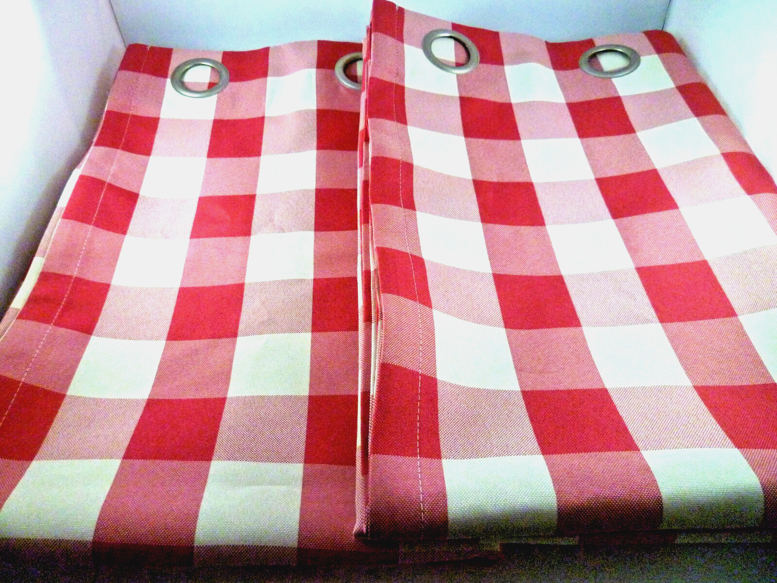 Set 2 HLC.ME Panel Curtain Drape Red Cream Buffalo Plaid Check Grommet 52×84