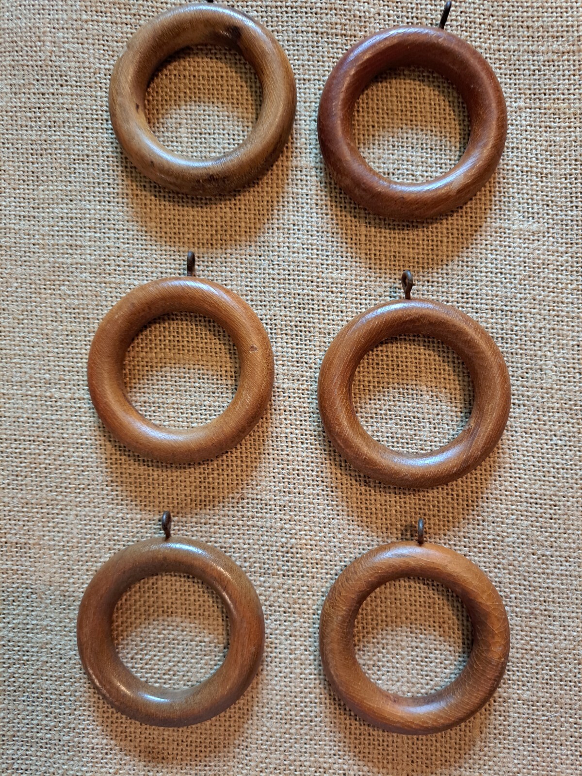 Lot of 6 Vintage Wood Curtain Rings – Maple Look Stain