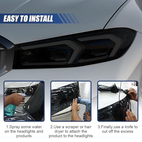 ZIMISI 11.88×48 Inches Car Headlight Tint Film, Self Adhesive Vinyl Dark Black