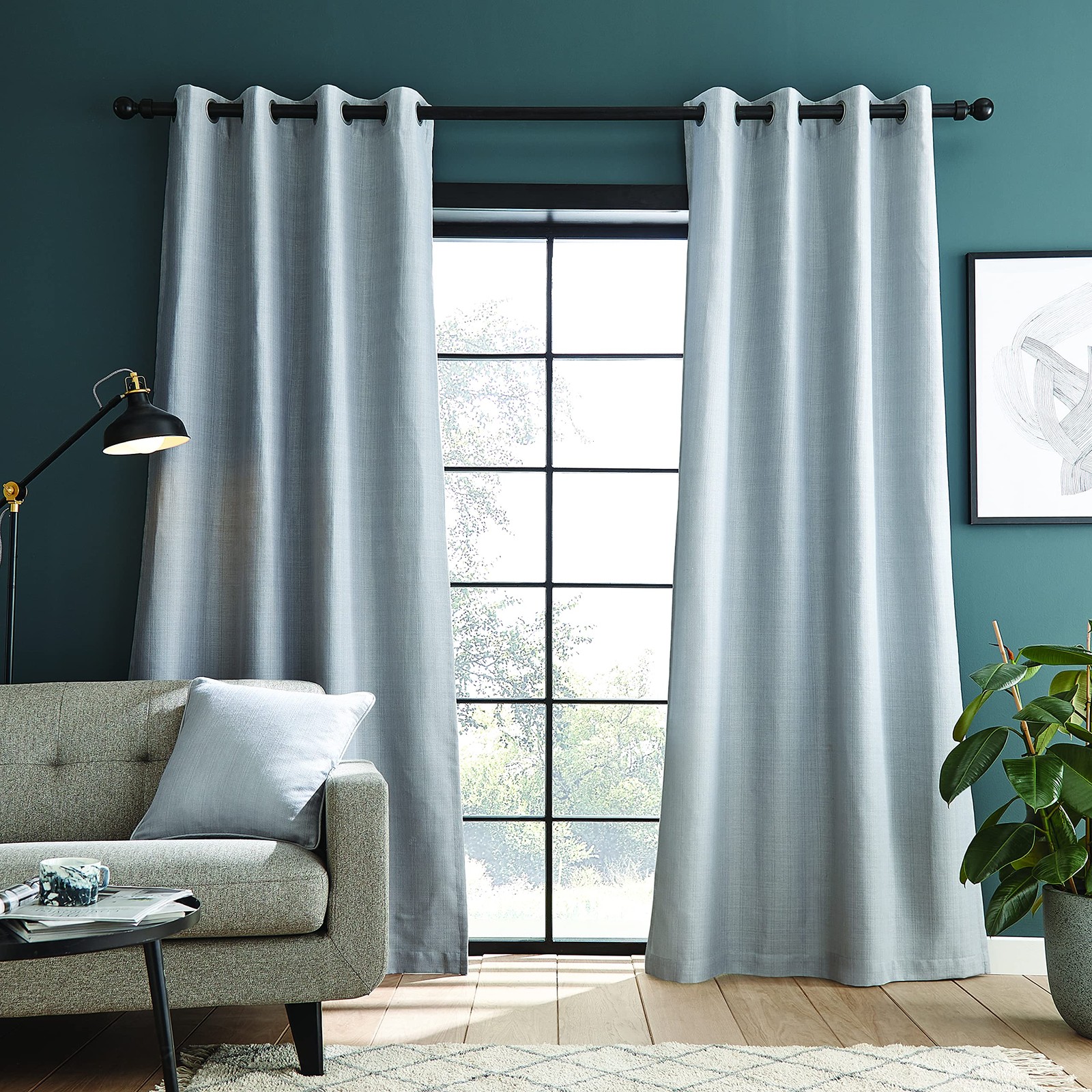 Textured Blackout Eyelet Curtains, Silver Tone, 168x137cm, DS/…