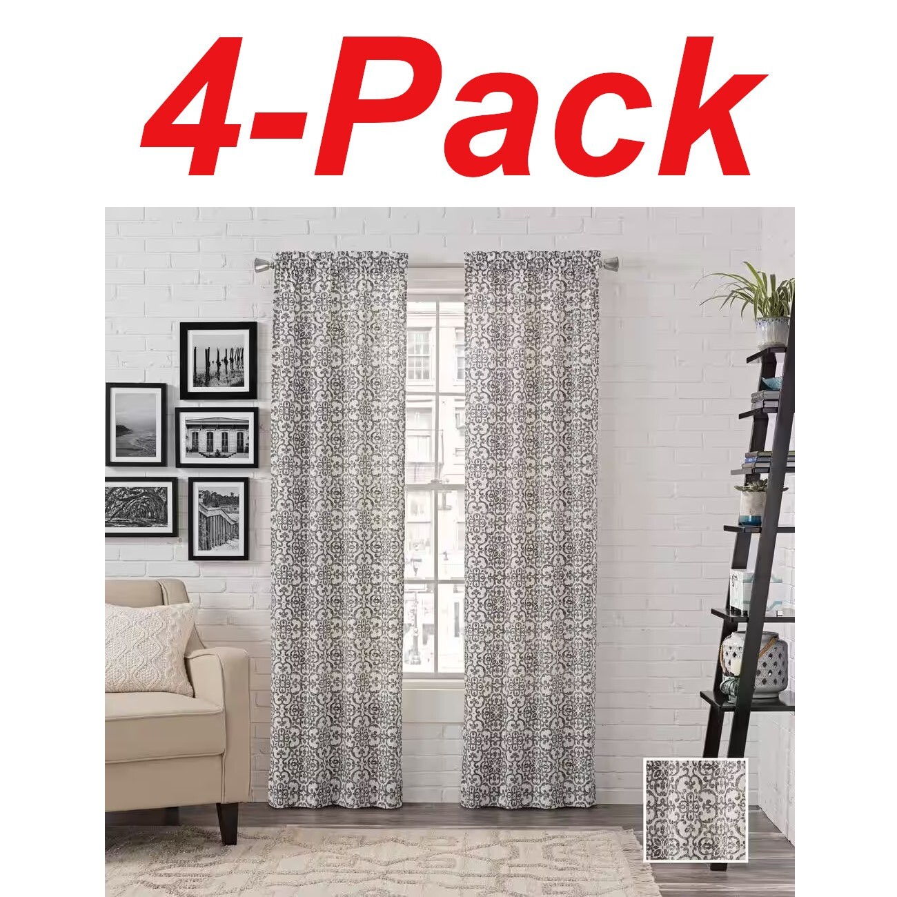 PAIRS TO GO 2-Pair Brockwell Charcoal Medallion 56 W x 84 L Pocket Curtain Panel