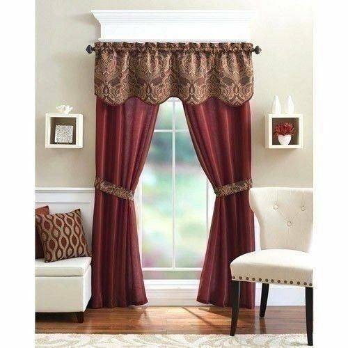 5 pc Brick Red Paisley Window Curtains Set Panels Drapes Pair Valance 84 inch L