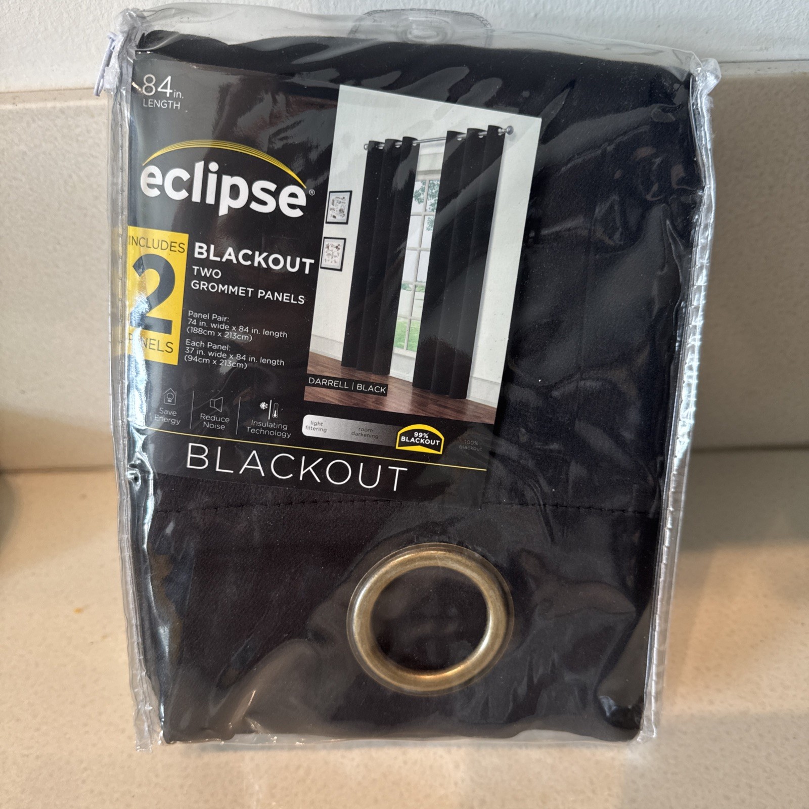 Eclipse Blackout Two Grommet Panels. 74 in. Wide x 84 in. Length – Black.