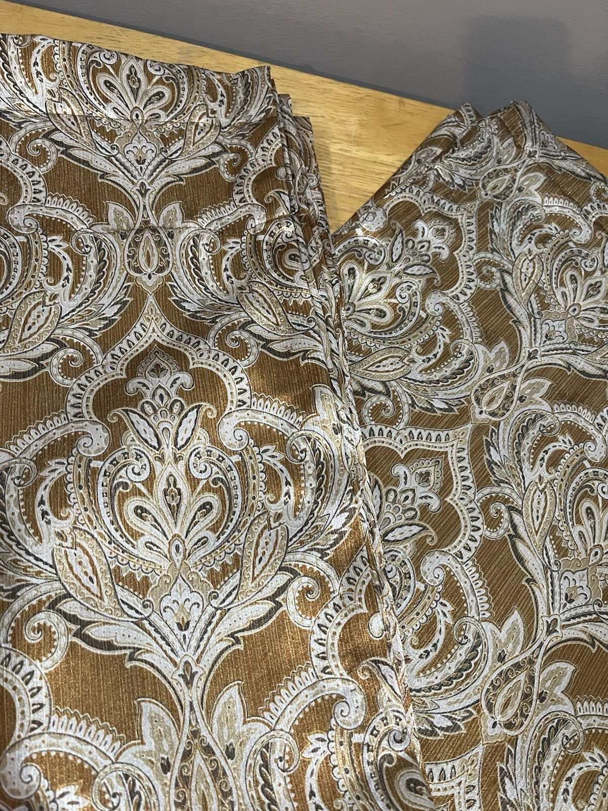 JCPenney Home Jacquard Copper Curtain (2) Panels 54×84” Art Deco Baroque
