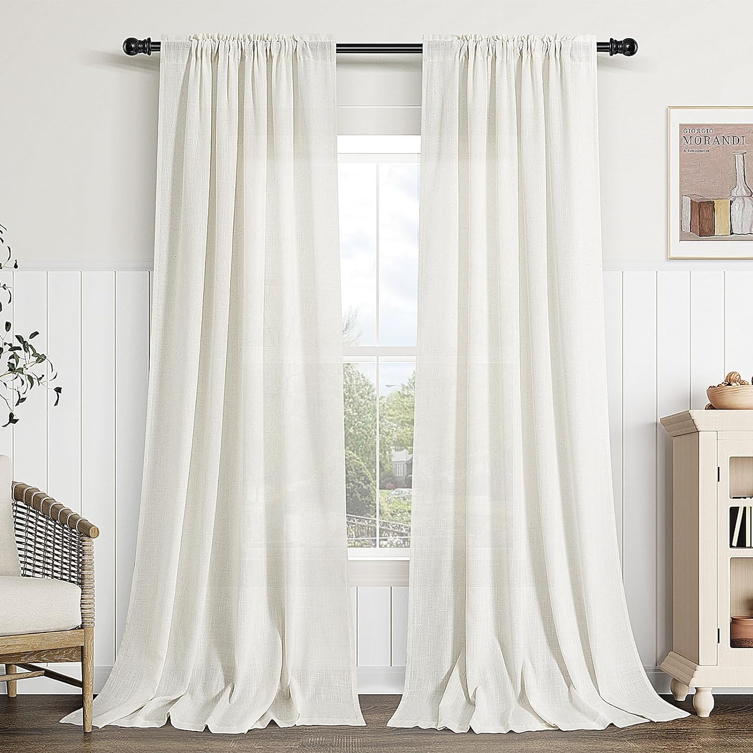 Guken Natural Linen Curtains 84 Inch Length 52″W x 84″L (Pack of 2),