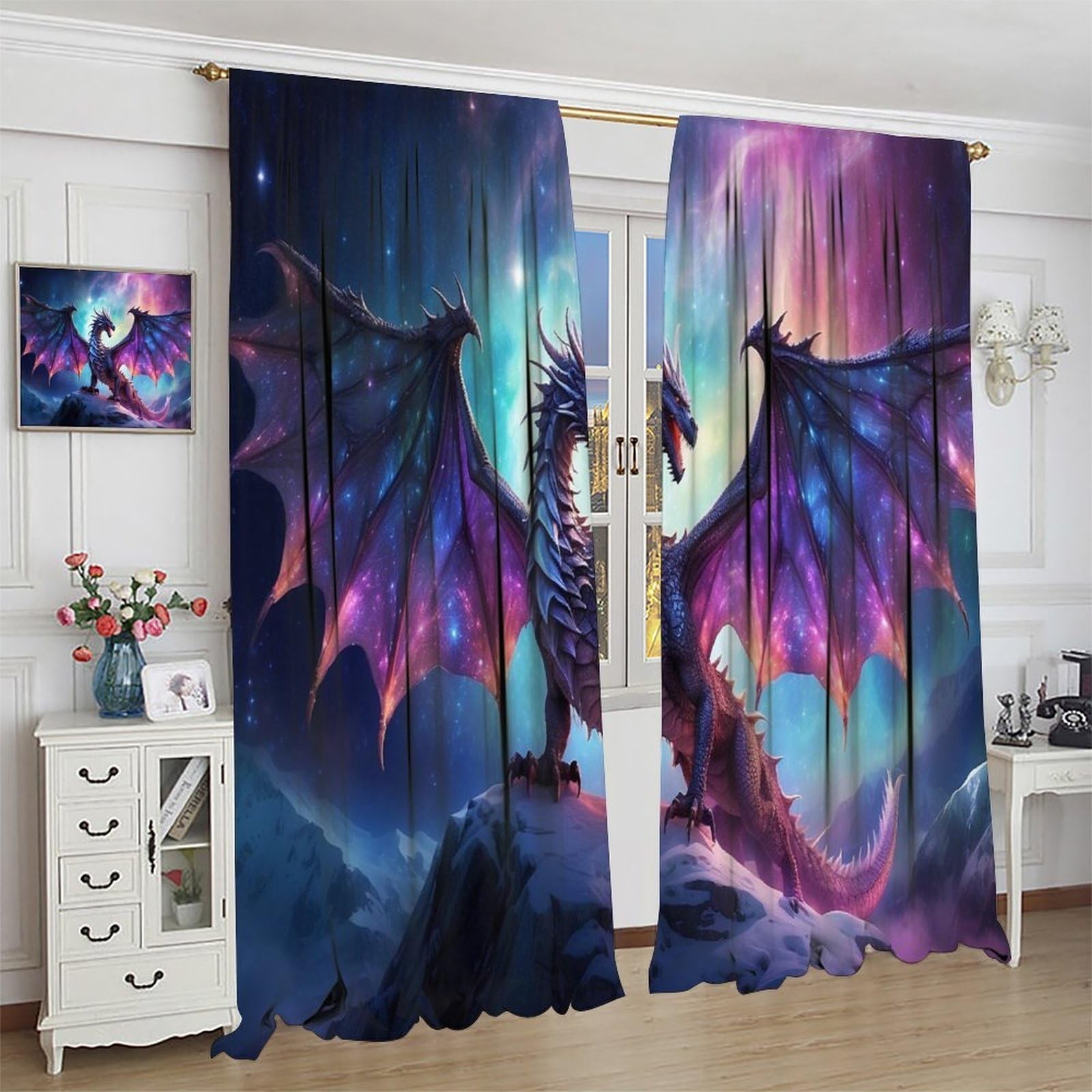 Fantasy Dragon Blackout Curtains for Bedroom,Mystic Magic Star Epic Adventure…