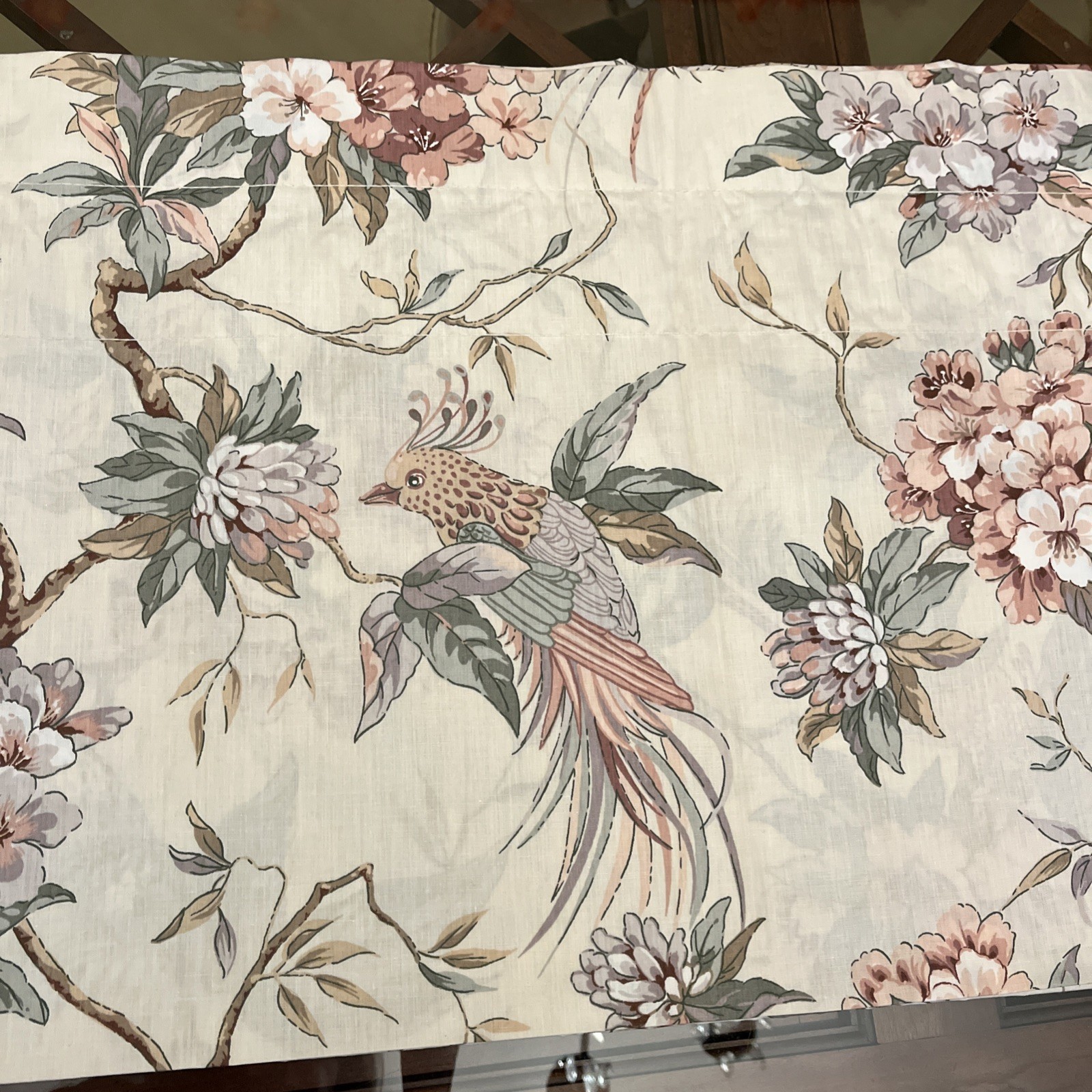 Vintage Croscill Valance Floral Parrots Birds 102” X 17.5” Green Pink Beige