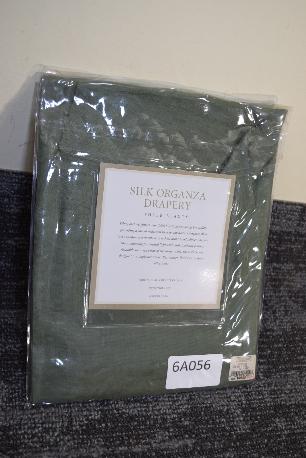 NEW Restoration Hardware Sheer Silk Organza Drape Olive Sage 50×84 Curtain Green