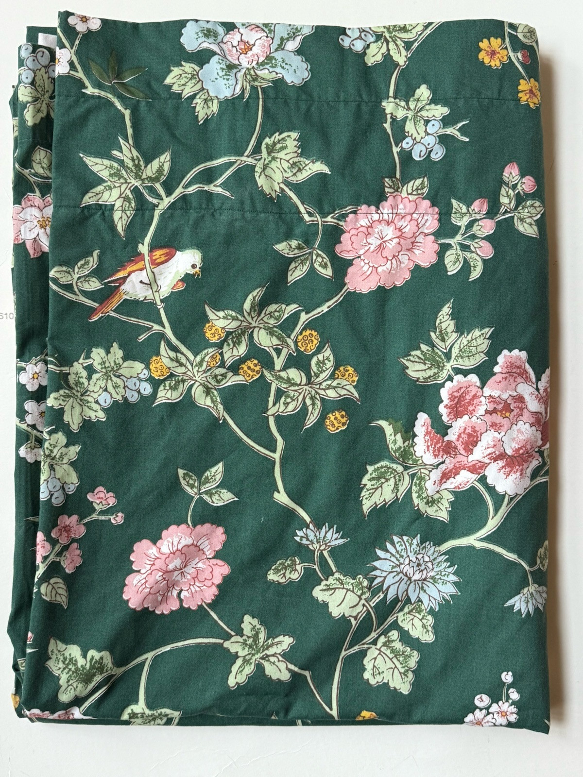 RARE! Vintage *GREEN Floral Flower BIRDS LINED CURTAIN PANEL 81x 63