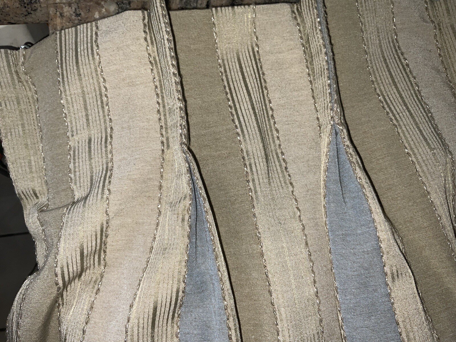 CUSTOM KRAVET PINCH PLEATED DRAPES~TAUPE,GREY&GOLD STRIPE~90”LONG