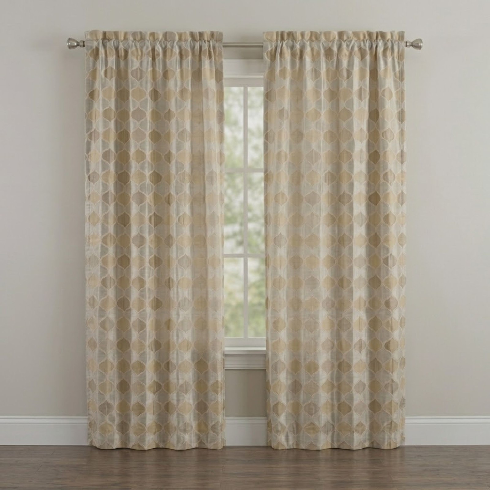 RICHLOOM Riga Curtains 50 x 84 Gold Silver Geometric Art Deco Hollywood Regency