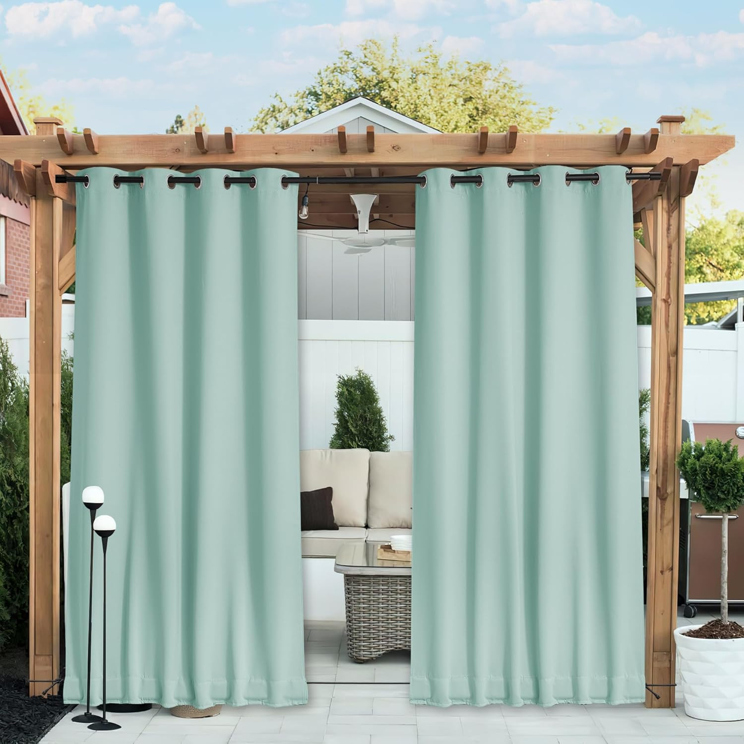 NICETOWN 2 Panels Waterproof Outdoor Curtains Fixed Grommet & Back Tab on Top &