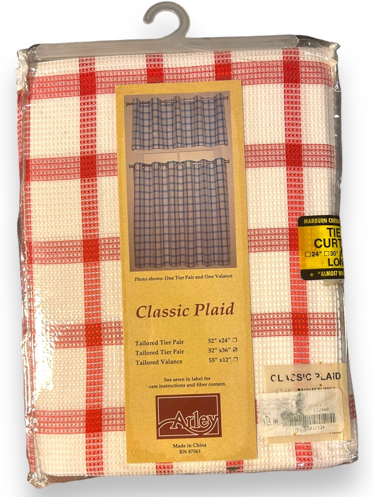 Vintage Tier Pair Classic Red White Plaid Check 52” x 36” ARLEY NEW OLD STOCK