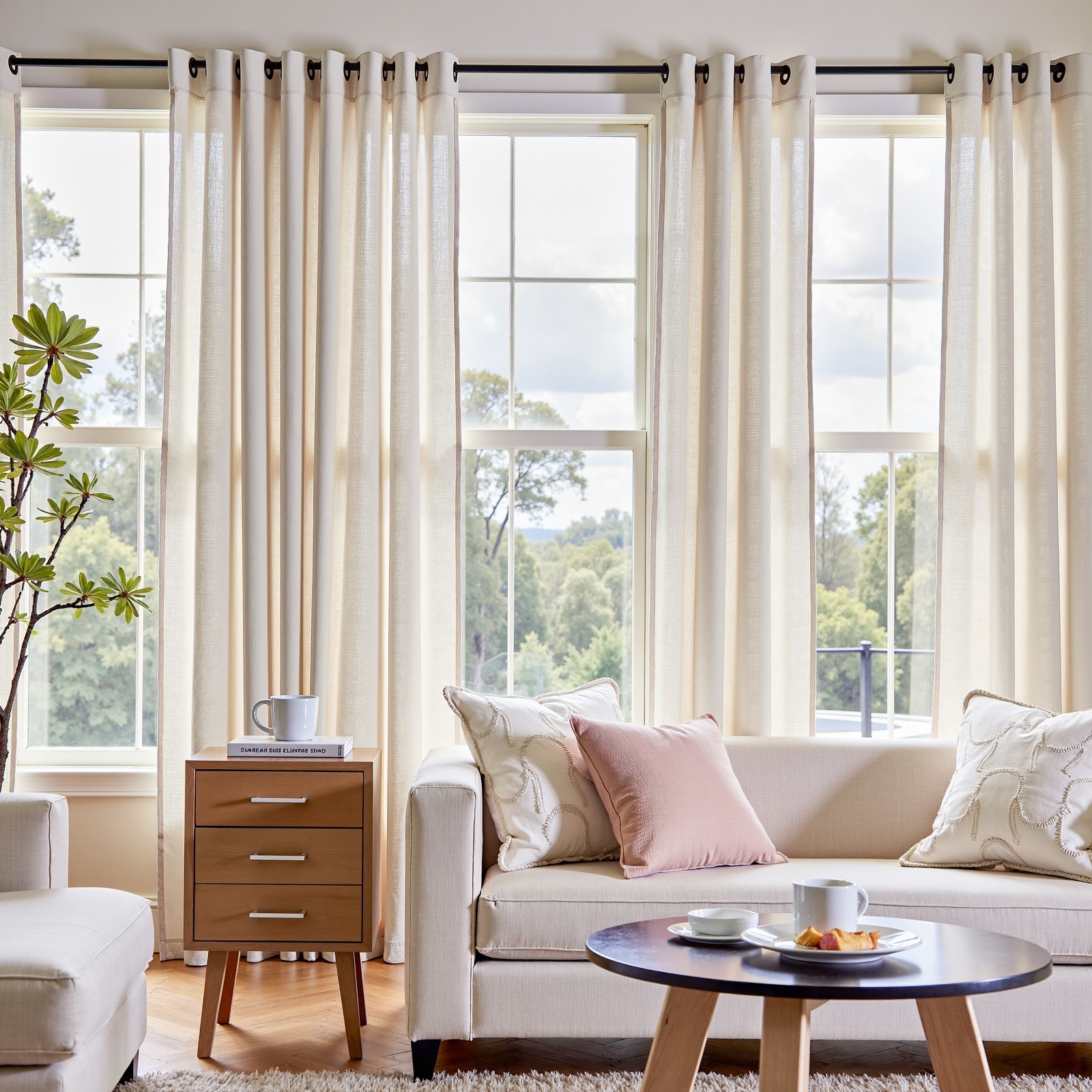 Linen Curtains 2 Panels 84″ Semi Sheer Light Filtering Living Room Rod Pocket
