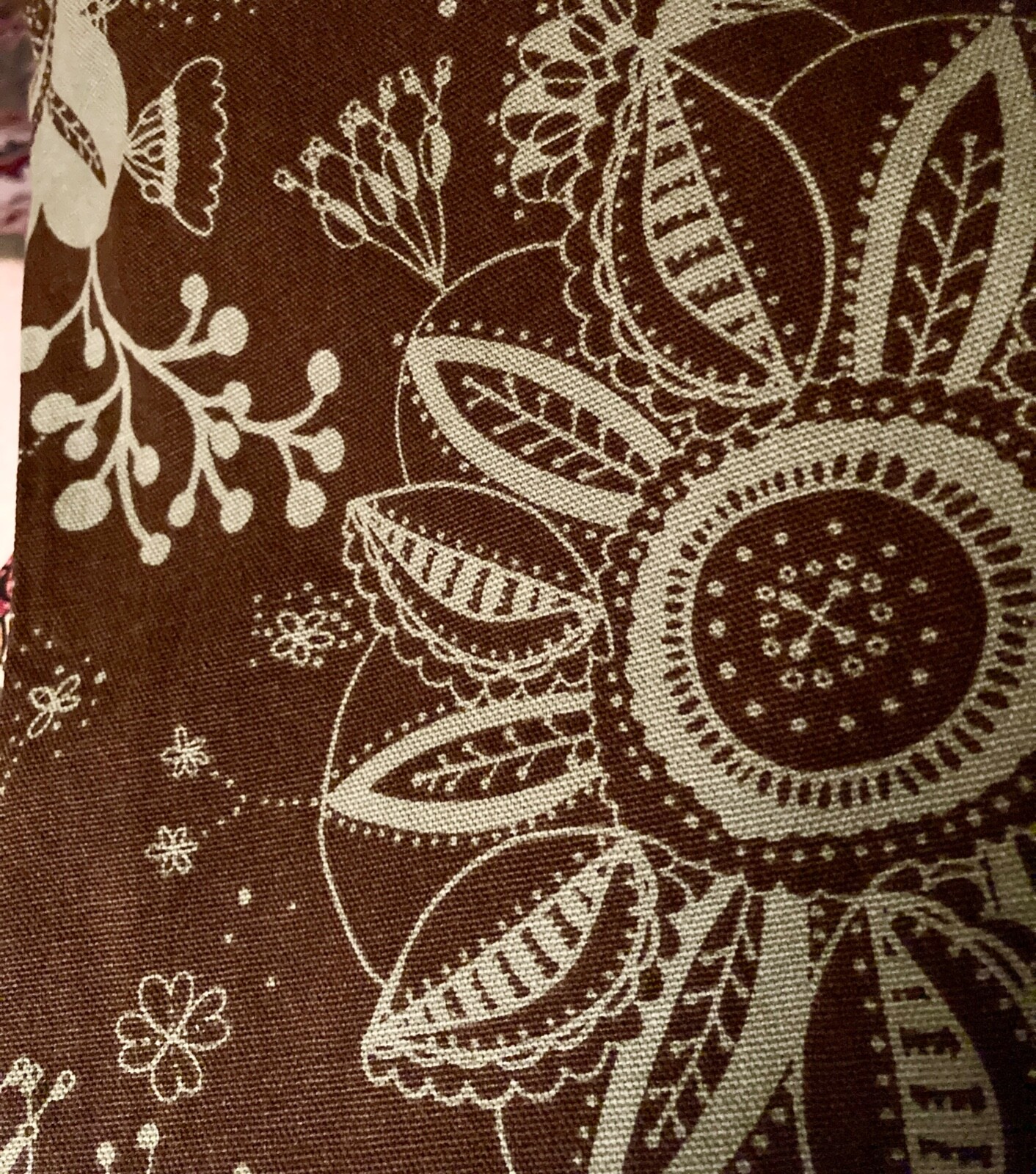 Pair Floral Abstract Tab Curtains Dark Brown Background w/Blue Flowers 40X43