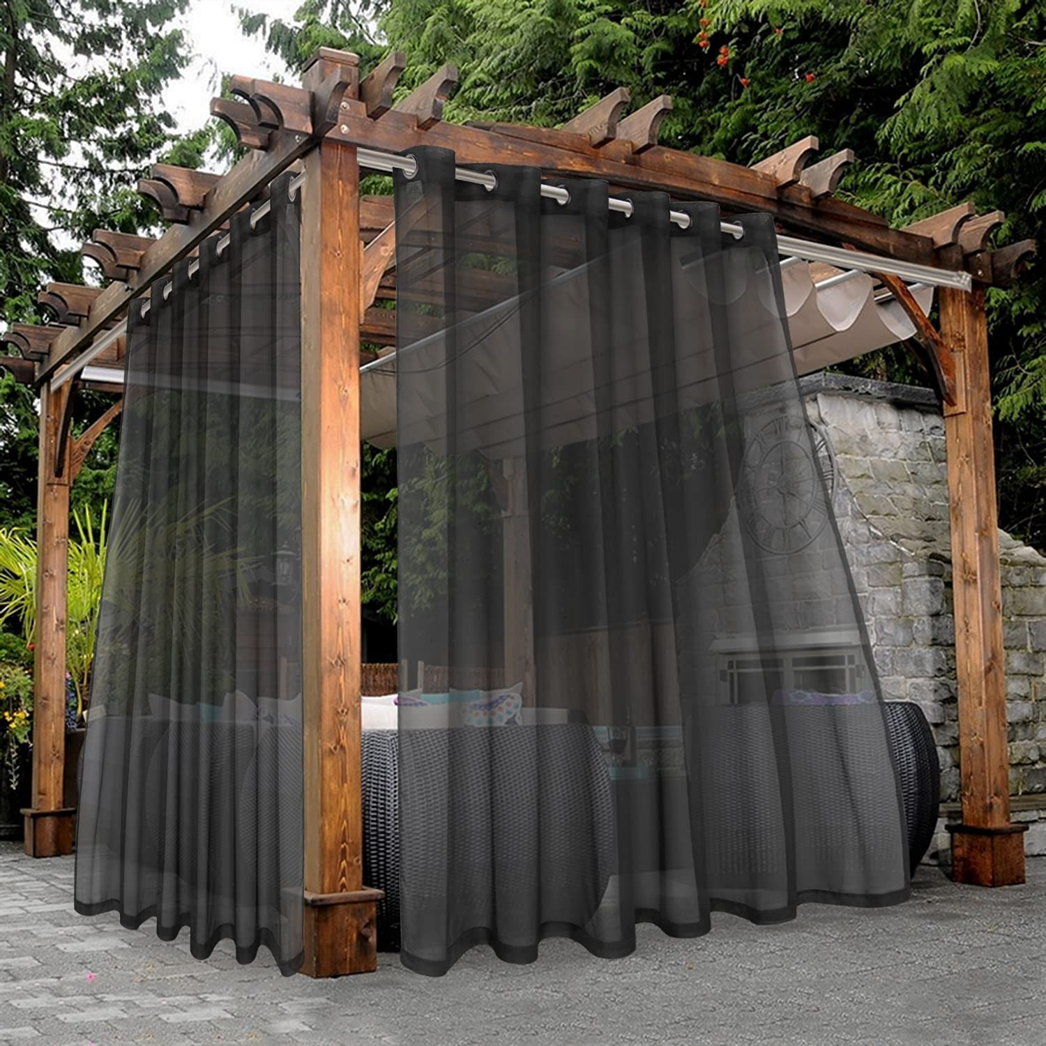 Waterproof Outdoor Sheer Curtains – 2 Panels 100×120 Inch Grey Grommet