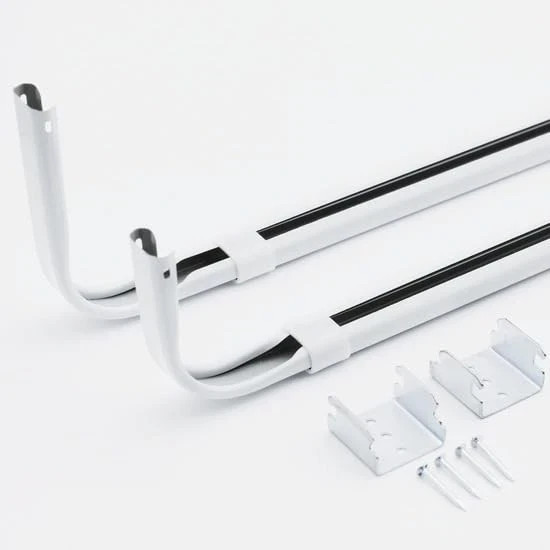 Double Standard Curtain Rod Adjustable 48-84 Inch Heavy Duty Hardware White