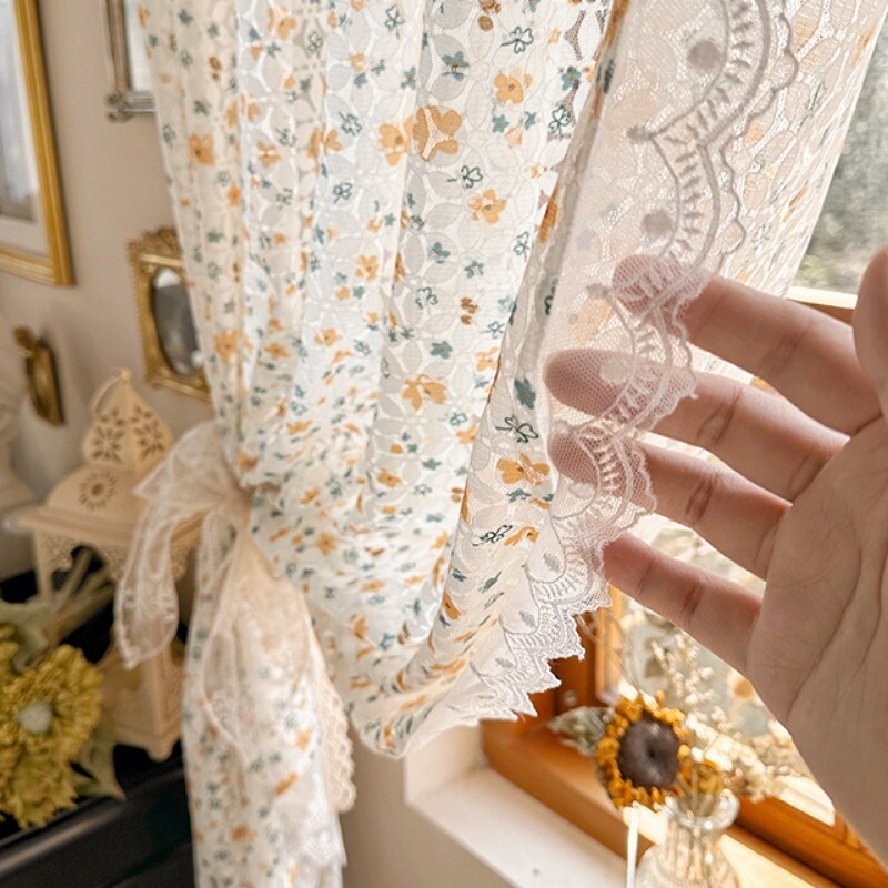 1X Retro Romantic Rococo Curtain Lace Trim Pastoral Thin Drape Floral Rod Pocket
